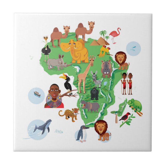 Afrika-Tier-Karte Fliese (Vorderseite)