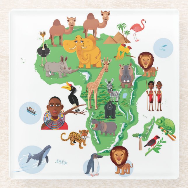 Afrika-Tier-Karte Glasuntersetzer (Vorderseite)