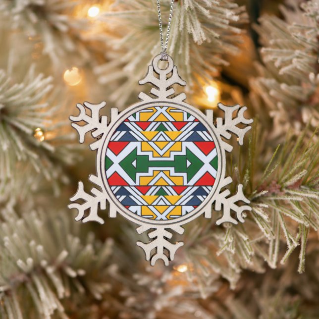Afrika: Traditionskultur - Nahtloses Muster Schneeflocken Zinn-Ornament (Baum)