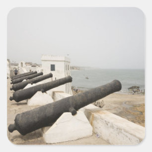 Afrika, Westafrika, Ghana, Elmina. Kanonenkarren Quadratischer Aufkleber