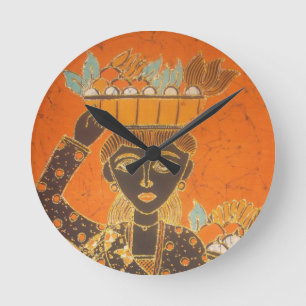 Afrikanerin mit Korb auf dem Kopf Kunstprint Runde Wanduhr