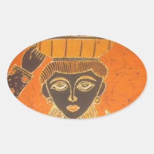 Afrikanerin mit Korb Kunst Druck Ovaler Aufkleber