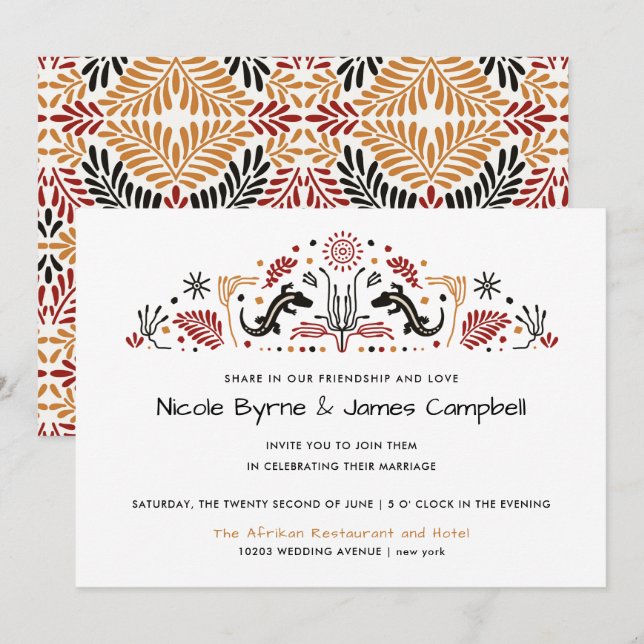 Afrikanerin | Modern Ankara Kente Lizard Wedding Einladung (Vorne/Hinten)