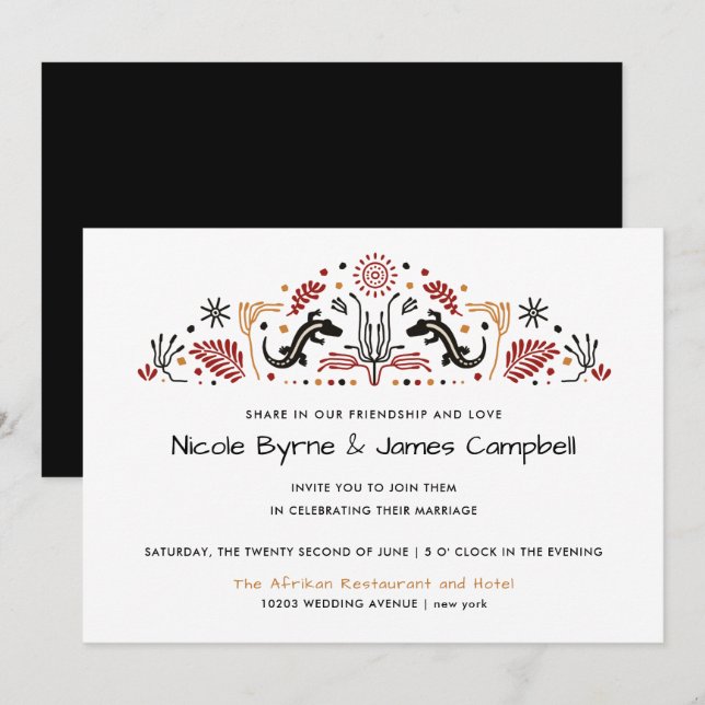 Afrikanerin | Modern Ankara Kente Lizard Wedding Einladung (Vorne/Hinten)
