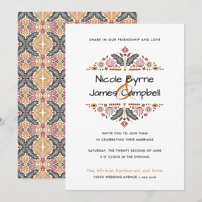 Afrikanerin | Modern Ankara Kente Wedding Einladung (Vorne/Hinten)