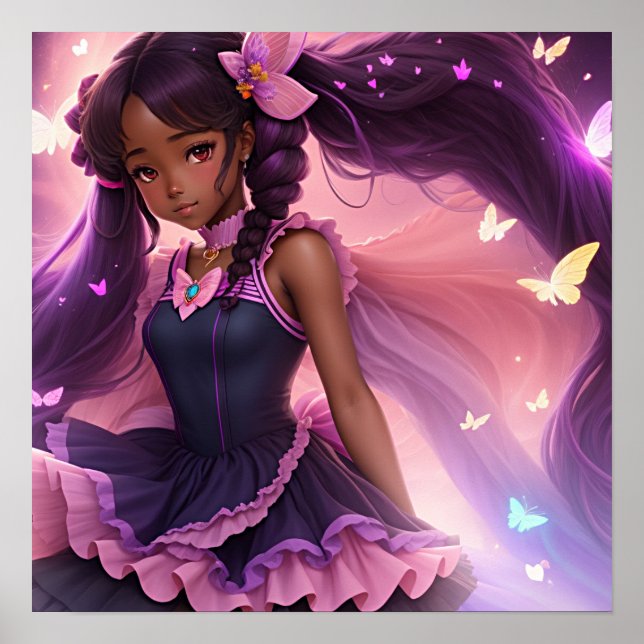 Afrikanisch-amerikanische Anime-Girl-Animecore-Äst Poster (Vorne)