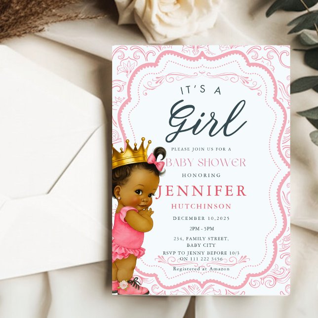 Afrikanisch-amerikanische Baby Girl Princess Baby  Einladung (African American Baby Girl Princess Baby Shower Invitation)