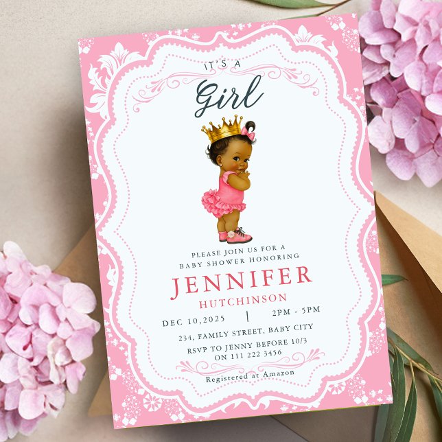 Afrikanisch-amerikanische Baby Girl Princess Baby  Einladung (African American Baby Girl Princess Baby Shower Invitation)