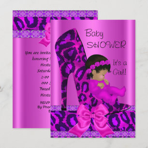 Afrikanisch-amerikanische Babydusche Girl Pink Leo Einladung