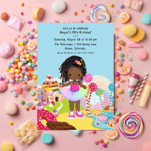 Afrikanisch-amerikanische Candy Land Girl Birthday Einladung