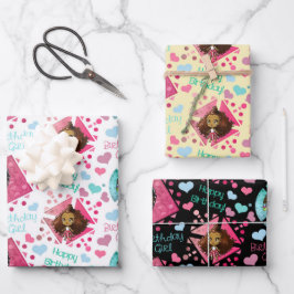 Afrikanisch-Amerikanische Chibi-Girls mit Herz zum Geschenkpapier Set