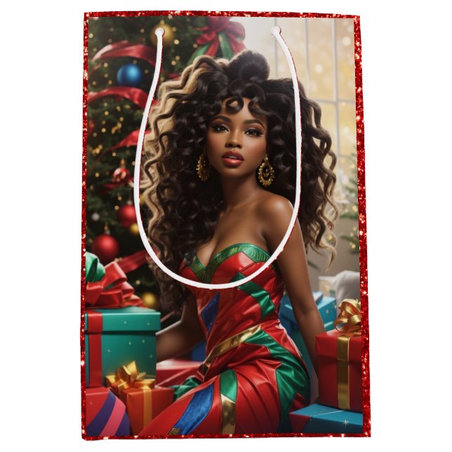 Afrikanisch-amerikanische Diva-farbige Weihnachtsk Mittlere Geschenktüte (Vorderseite)