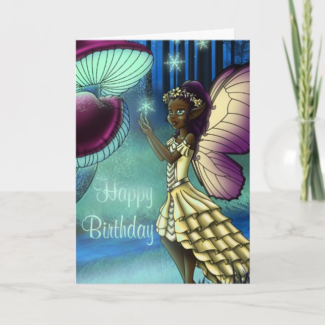 Afrikanisch-amerikanische Fairy Birthday Karte (Vorderseite)