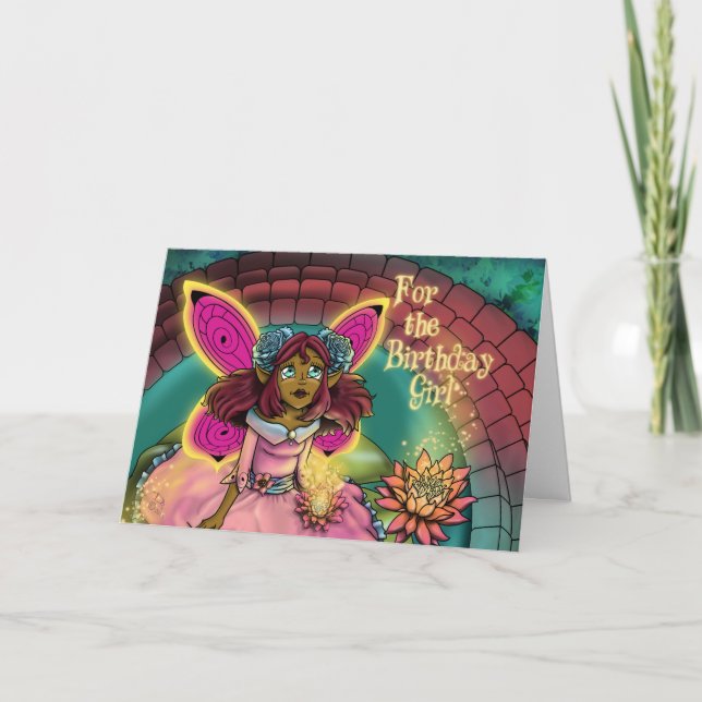 Afrikanisch-Amerikanische Fairy-Blue-Rose Geburtst Karte (Vorderseite)