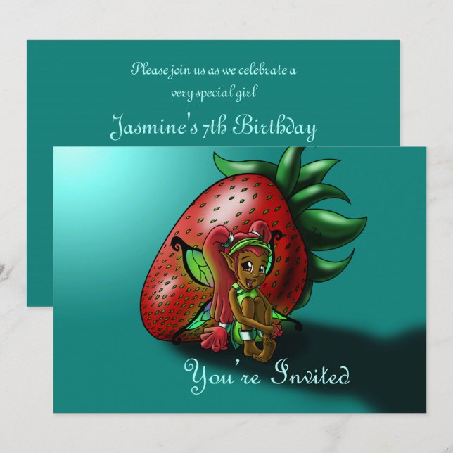 Afrikanisch-Amerikanische Fairy und Strawberry Bir Einladung (Vorne/Hinten)