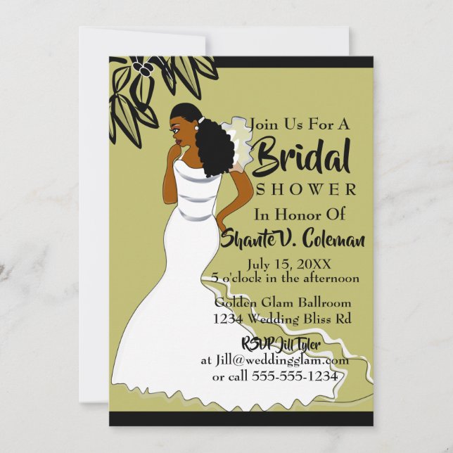 Afrikanisch-amerikanische Frau auf Hochzeit Brautp Einladung (Vorderseite)