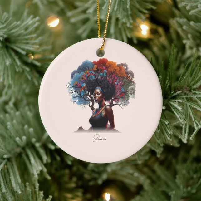 Afrikanisch-amerikanische Frau mit baumgeschmückte Keramik Ornament (Baum)
