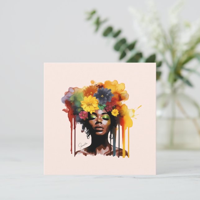 Afrikanisch-amerikanische Frau mit geblümtem Afro- (Stehend Vorderseite)