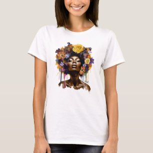 Afrikanisch-amerikanische Frau mit geblümtem Afro- T-Shirt
