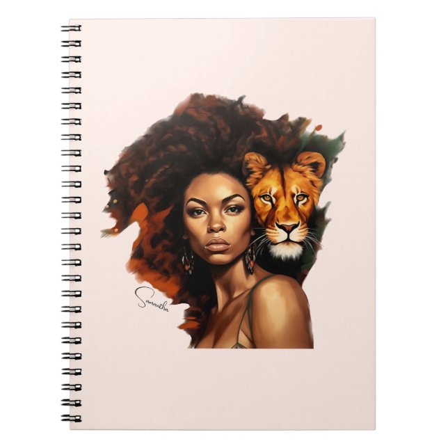 Afrikanisch-amerikanische Frau mit Majestic Lion Notizblock (Vorderseite)
