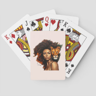 Afrikanisch-amerikanische Frau mit Majestic Lion Spielkarten