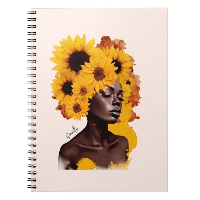 Afrikanisch-amerikanische Frau mit Sonnenblume Afr Notizblock (Vorderseite)