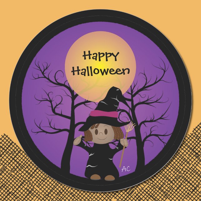 Afrikanisch-Amerikanische Hexe Happy Halloween Sti Runder Aufkleber (Von Creator hochgeladen)