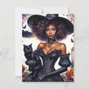 Afrikanisch-Amerikanische Hexe mit schwarzem Katze Postkarte