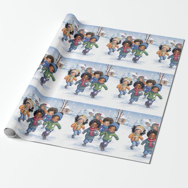 Afrikanisch-amerikanische Kinder im Schnee Geschenkpapier (Ungerollt)