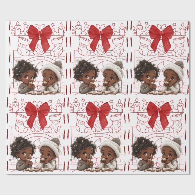 Afrikanisch-amerikanische Kinder und Cookies Weihn Geschenkpapier (Flach)