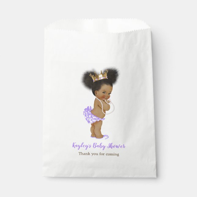 Afrikanisch-amerikanische Lila Princess-Babydusche Geschenktütchen (Vorderseite)