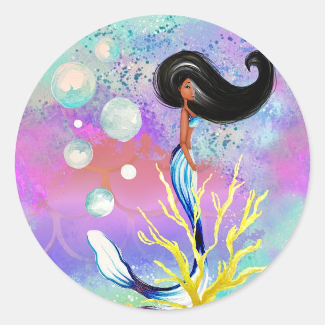 Afrikanisch-Amerikanische Mermaid Runder Aufkleber (Vorderseite)