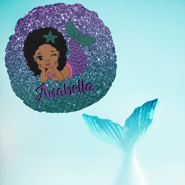 Afrikanisch-Amerikanische Mermaid Rundes Kissen (Von Creator hochgeladen)