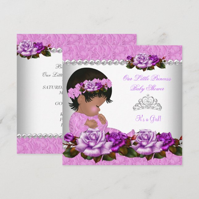 Afrikanisch-Amerikanische Princess Baby Shower Gir Einladung (Vorne/Hinten)