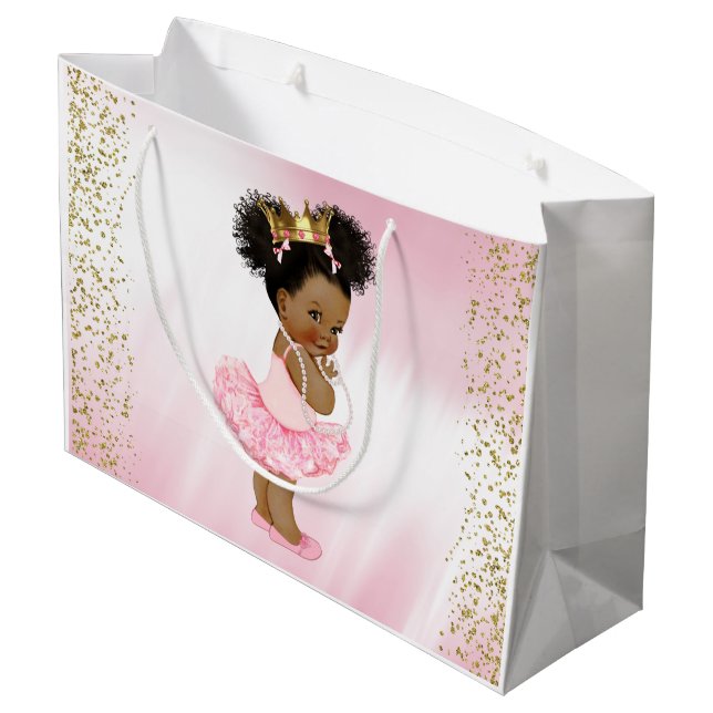 Afrikanisch-amerikanische Princess-Babydusche Große Geschenktüte (Rückseite Schrägansicht)