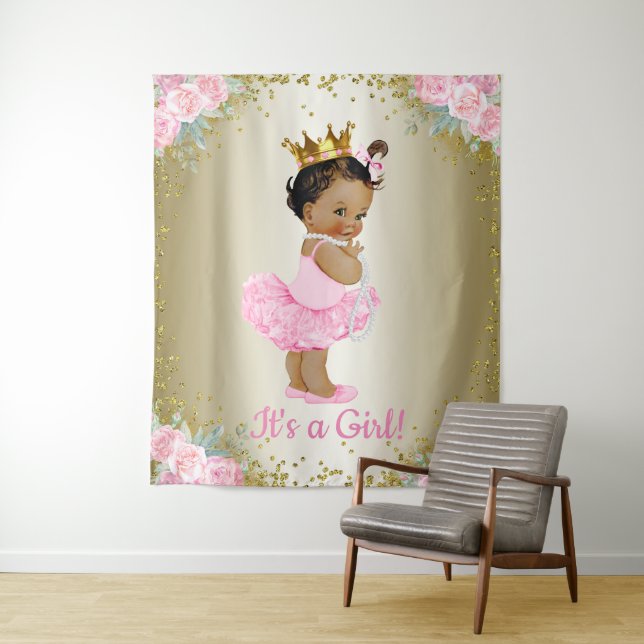 Afrikanisch-amerikanische Princess-Babydusche Hint Wandteppich (Beispiel)