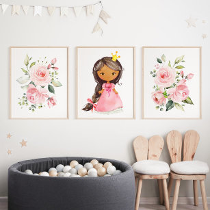 Afrikanisch-amerikanische Prinzessin, Blume, Girl- Bilderwand Sets