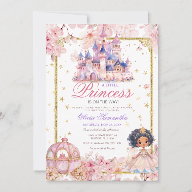 Afrikanisch-Amerikanische Prinzessin Girl Castle B Einladung (Vorderseite)