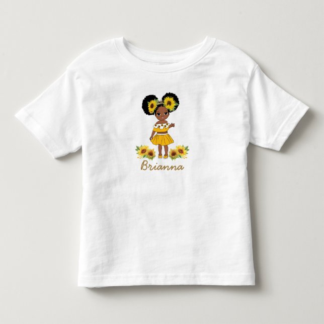 Afrikanisch-Amerikanische Prinzessin Girl Sunflowe Kleinkind T-shirt (Vorderseite)