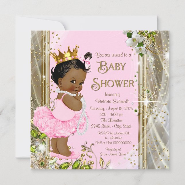 Afrikanisch-Amerikanische Prinzessin Pink Tutu Bab Einladung (Vorderseite)