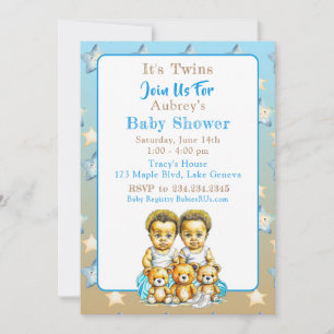 Afrikanisch-amerikanische Twin Boy's Blue Baby Sho Einladung