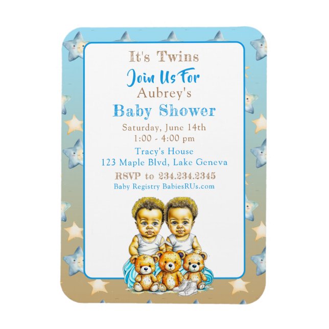 Afrikanisch-amerikanische Twin Boy's Blue Baby Sho Magnet (Vertikal)