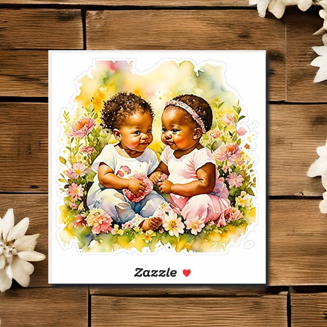 Afrikanisch-amerikanische Twin Girl's Baby Shower Aufkleber (Von Creator hochgeladen)