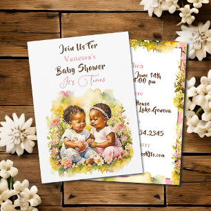 Afrikanisch-amerikanische Twin Girl's Baby Shower Einladung