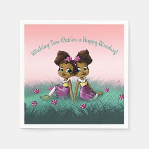 Afrikanisch-Amerikanische Twin Girls Geburtstag Serviette