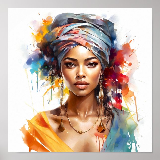 Afrikanisch-amerikanische Watercolor-Malerei Poster (Vorne)