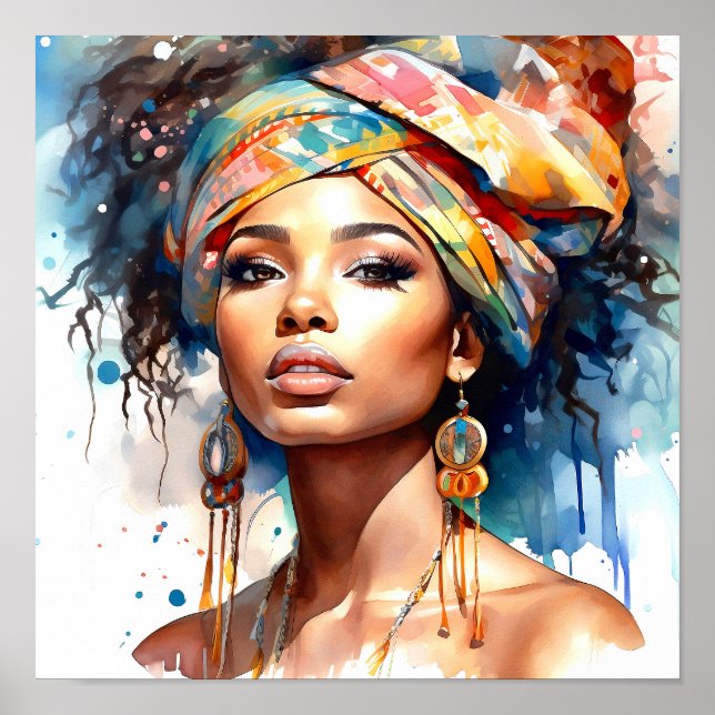 Afrikanisch-amerikanische Watercolor-Malerei Poster (Vorne)