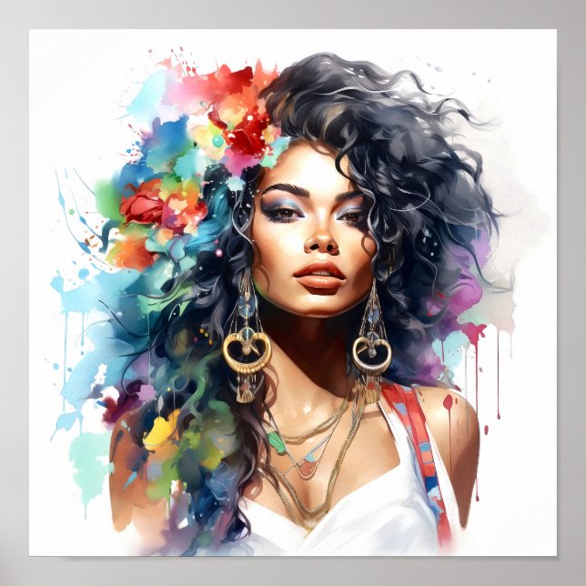 Afrikanisch-amerikanische Watercolor-Malerei Poster (Vorne)