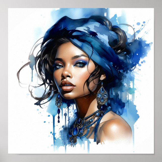 Afrikanisch-amerikanische Watercolor-Malerei Poster (Vorne)