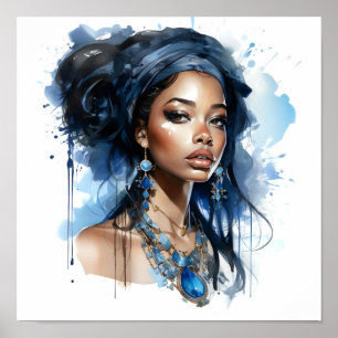 Afrikanisch-amerikanische Watercolor-Malerei Poster